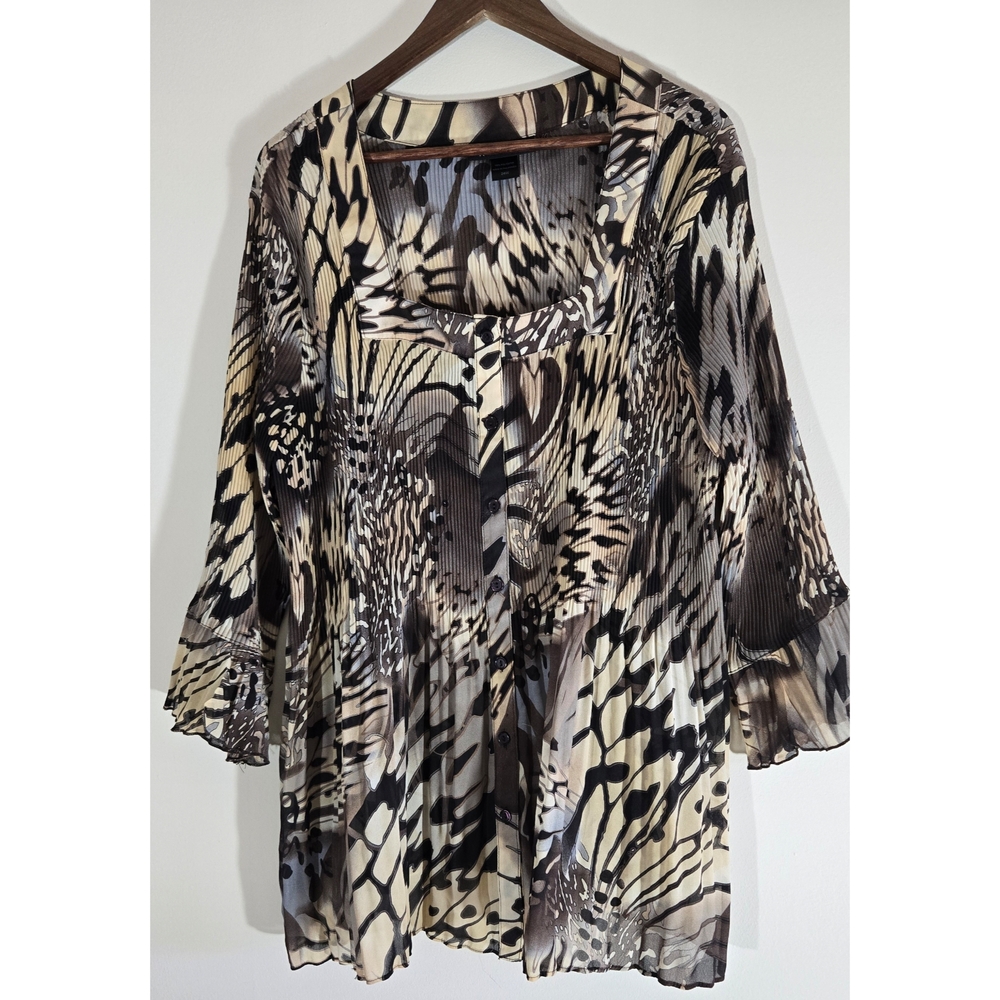 Ashley Stewart Brown Crinkle Top Shirt Blouse Sz 24W 3X Plus Womens Nice
